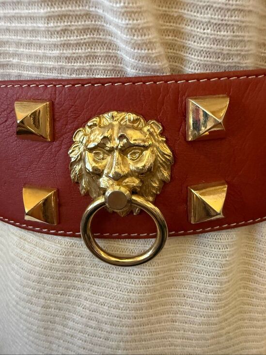 Vintage Varlet de Lagrange Leather Belt Statement Gold Metal Lion Head Sz S/M main image 13